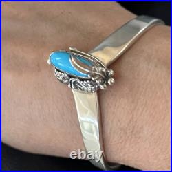 Kingman Turquoise Womens Navajo Sterling Silver Cuff Bracelet 14734