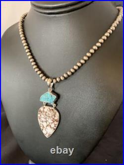 Kingman & Wild Horse Turquoise Pendant Navajo Sterling Silver Necklace 11811