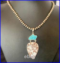 Kingman & Wild Horse Turquoise Pendant Navajo Sterling Silver Necklace 11811