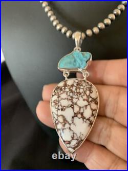 Kingman & Wild Horse Turquoise Pendant Navajo Sterling Silver Necklace 11811