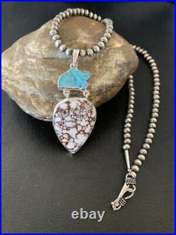 Kingman & Wild Horse Turquoise Pendant Navajo Sterling Silver Necklace 11811