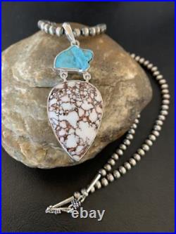Kingman & Wild Horse Turquoise Pendant Navajo Sterling Silver Necklace 11811