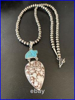 Kingman & Wild Horse Turquoise Pendant Navajo Sterling Silver Necklace 11811