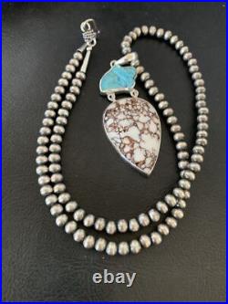 Kingman & Wild Horse Turquoise Pendant Navajo Sterling Silver Necklace 11811