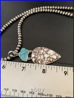 Kingman & Wild Horse Turquoise Pendant Navajo Sterling Silver Necklace 11811 Kingman & Wild Horse Turquoise Pendant Navajo Sterling Silver Necklace 11811