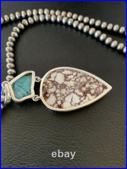 Kingman & Wild Horse Turquoise Pendant Navajo Sterling Silver Necklace 11811