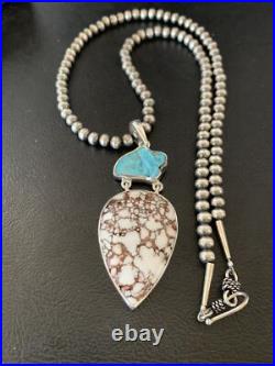 Kingman & Wild Horse Turquoise Pendant Navajo Sterling Silver Necklace 11811