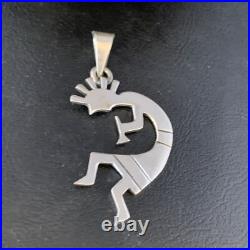 Kokopelli Pendant Navajo Handmade Stamped Sterling Silver 2.25 13682