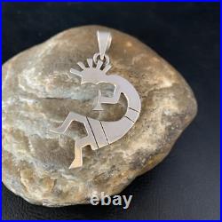 Kokopelli Pendant Navajo Handmade Stamped Sterling Silver 2.25 13682