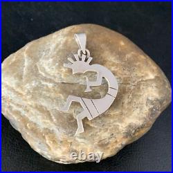 Kokopelli Pendant Navajo Handmade Stamped Sterling Silver 2.25 13682