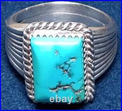 LARGE VINTAGE NAVAJO NATIVE AMERICAN STERLING SILVER MORENCI TURQUOISE RING sz11