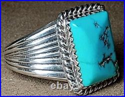 LARGE VINTAGE NAVAJO NATIVE AMERICAN STERLING SILVER MORENCI TURQUOISE RING sz11