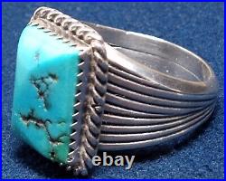 LARGE VINTAGE NAVAJO NATIVE AMERICAN STERLING SILVER MORENCI TURQUOISE RING sz11