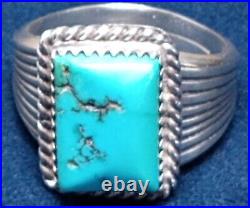 LARGE VINTAGE NAVAJO NATIVE AMERICAN STERLING SILVER MORENCI TURQUOISE RING sz11