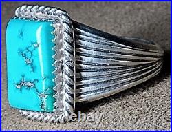 LARGE VINTAGE NAVAJO NATIVE AMERICAN STERLING SILVER MORENCI TURQUOISE RING sz11