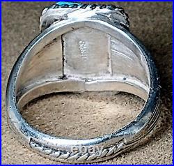 LARGE VINTAGE NAVAJO NATIVE AMERICAN STERLING SILVER MORENCI TURQUOISE RING sz11