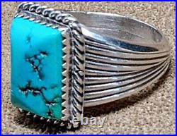 LARGE VINTAGE NAVAJO NATIVE AMERICAN STERLING SILVER MORENCI TURQUOISE RING sz11