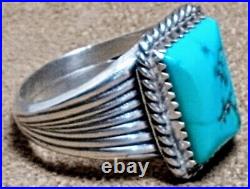 LARGE VINTAGE NAVAJO NATIVE AMERICAN STERLING SILVER MORENCI TURQUOISE RING sz11