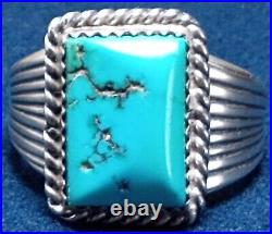 LARGE VINTAGE NAVAJO NATIVE AMERICAN STERLING SILVER MORENCI TURQUOISE RING sz11
