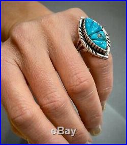 LARGE Vintage Navajo Native American Sterling Silver Cobblestone Turquoise Ring