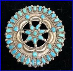 LARGE Vintage Old Pawn Navajo Sterling Silver Turquoise Medicine Wheel Pin 3
