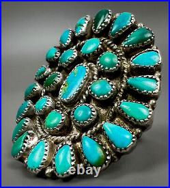 LARGE Vintage Zuni Native American Sterling Silver Turquoise Cluster Ring OLD