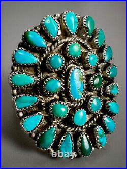 LARGE Vintage Zuni Native American Sterling Silver Turquoise Cluster Ring OLD