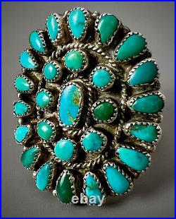 LARGE Vintage Zuni Native American Sterling Silver Turquoise Cluster Ring OLD