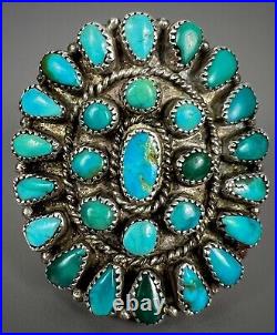 LARGE Vintage Zuni Native American Sterling Silver Turquoise Cluster Ring OLD