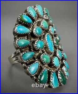 LARGE Vintage Zuni Native American Sterling Silver Turquoise Cluster Ring OLD