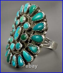 LARGE Vintage Zuni Native American Sterling Silver Turquoise Cluster Ring OLD