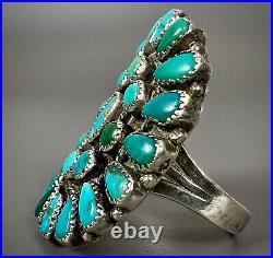 LARGE Vintage Zuni Native American Sterling Silver Turquoise Cluster Ring OLD