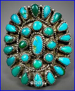 LARGE Vintage Zuni Native American Sterling Silver Turquoise Cluster Ring OLD