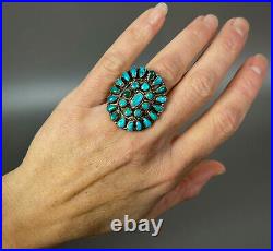 LARGE Vintage Zuni Native American Sterling Silver Turquoise Cluster Ring OLD