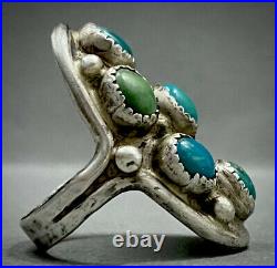 LONG Vintage Navajo Native American Sterling Silver Turquoise Cluster Ring OLD