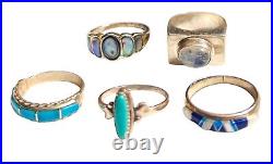LOT 5 VTG Southwest Sterling Silver Rings Turquoise 4 Signed Sz 6-8