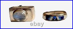 LOT 5 VTG Southwest Sterling Silver Rings Turquoise 4 Signed Sz 6-8