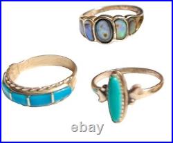 LOT 5 VTG Southwest Sterling Silver Rings Turquoise 4 Signed Sz 6-8