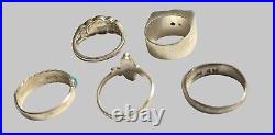 LOT 5 VTG Southwest Sterling Silver Rings Turquoise 4 Signed Sz 6-8