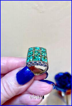 LOVELY Vintage Native American LARGE Sterling Silver Turquoise Chip Inlay Ring