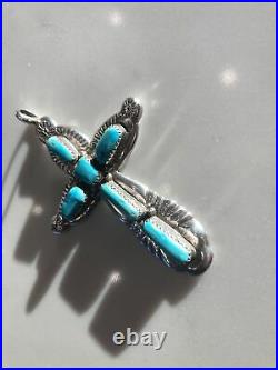L Iule Zuni Sterling Silver & Turquoise Cross Pendant Vintage Native American