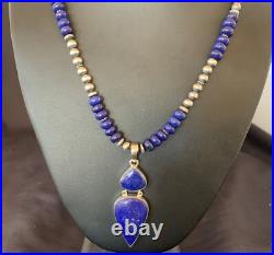 Lapis Lazuli Pendant Navajo Pearls Sterling Silver Necklace 11365