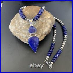 Lapis Lazuli Pendant Navajo Pearls Sterling Silver Necklace 11365