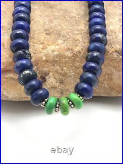 Lapis & Turquoise Beads Navajo Sterling Silver Necklace 03269