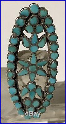 Large Vintage Dishta Zuni Indian Silver Inlaid Turquoise Ring Size 7