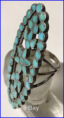 Large Vintage Dishta Zuni Indian Silver Inlaid Turquoise Ring Size 7