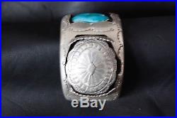 Large Vintage Men's Navajo Silver+Turquoise Watch Cuff Bracelet