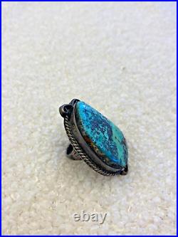 Large Vintage Native American Sterling Silver Green Turquoise Ring Size 5 3/4