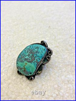 Large Vintage Native American Sterling Silver Green Turquoise Ring Size 5 3/4