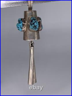 Large Vintage Native American Sterling Silver Turquoise Pendant 4.5